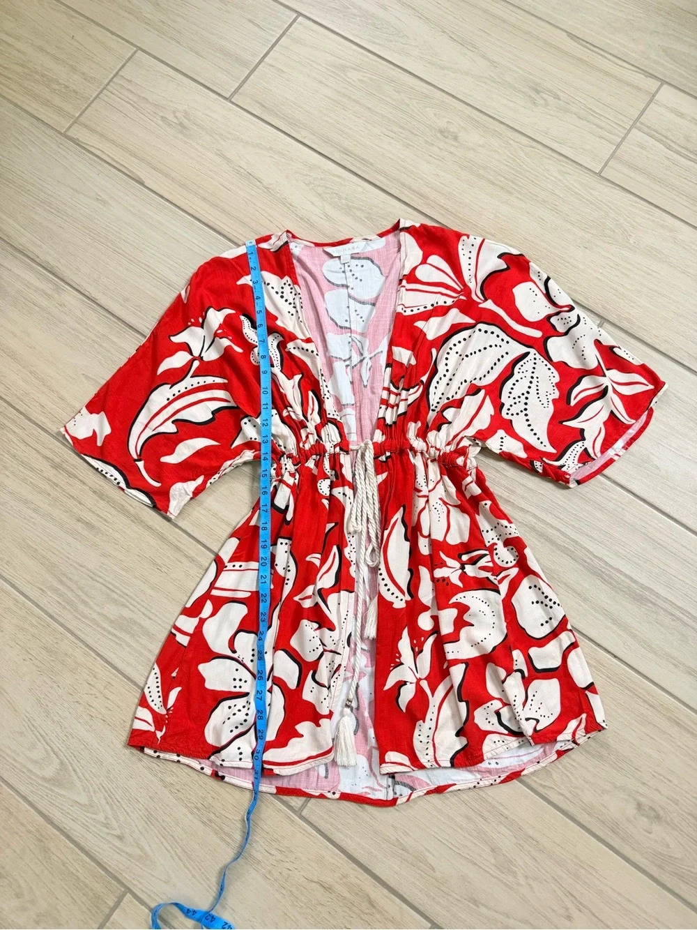 Zingara Red White Floral Kimono Beach Cover Up Dress Size M/L Resortwear Boho